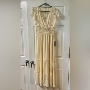 Max Studio Crepe Ivory Flutter Sleeve Maxi Dress XL New With Tags